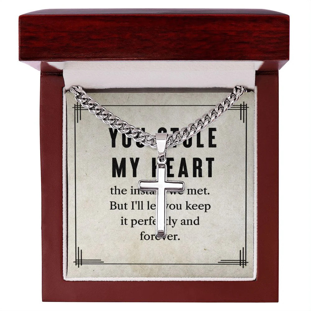 To My Man You Stole My Heart Artisan Cross Cuban Chain Luxury Box